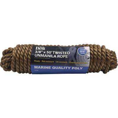 Do it Best 3/8 In. x 50 Ft. Natural Twisted Unmanila Polypropylene Packaged Rope
